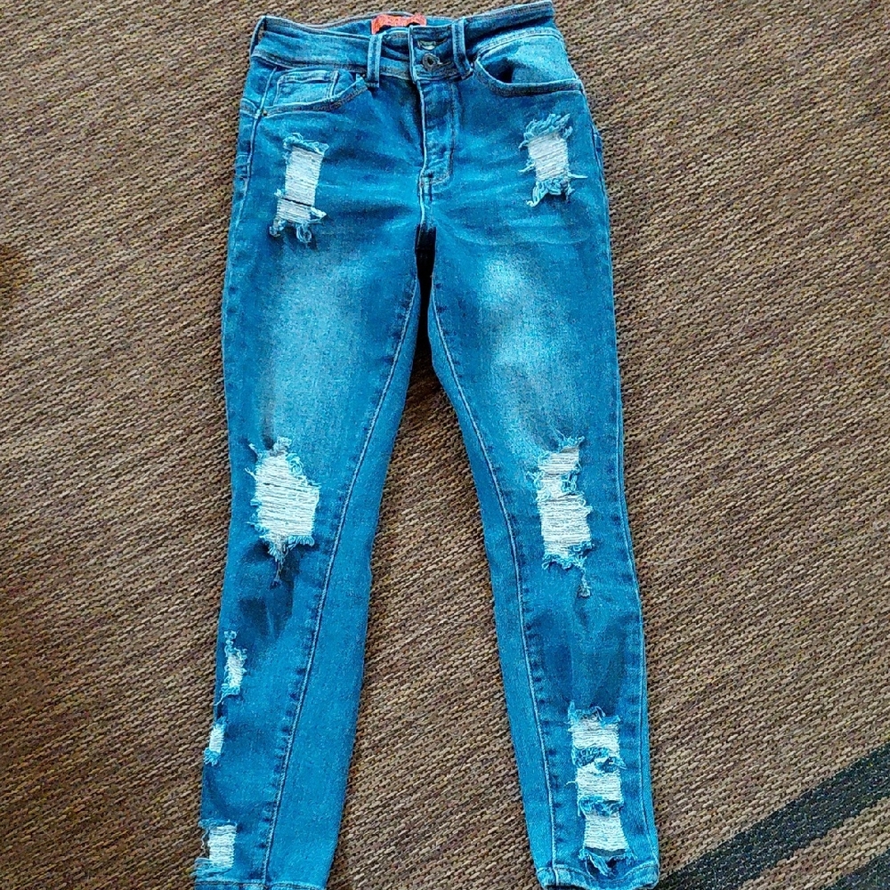 Wax Jean Distressed Skinny Jeans - Blue